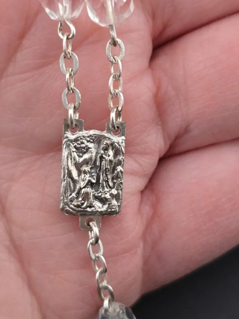 Vintage Silver Tone Crucifix & Faceted Crystal Rosary Virgin Mary 59 Beads - Picture 5 of 5